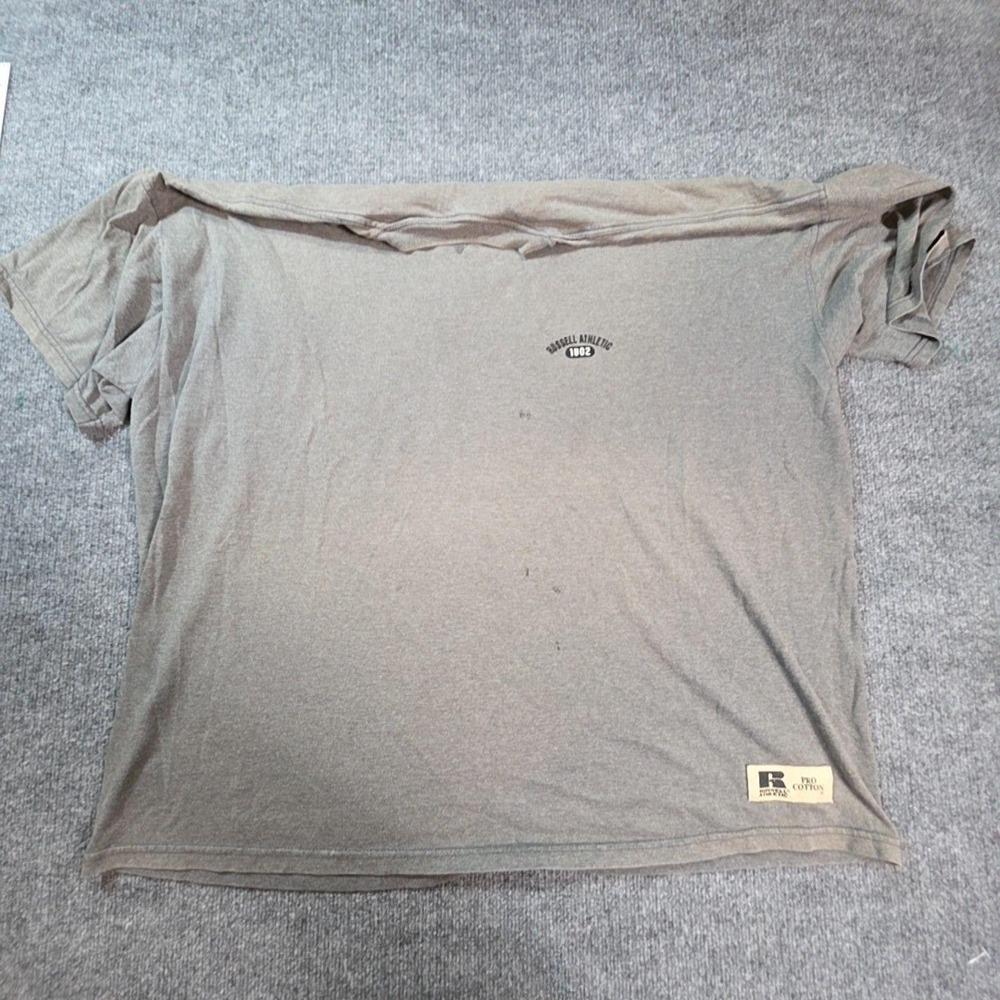 Russell Athletic Shirt Mens 2XL Gray Pro Cotton Logo Tee T-Shirt Top Casual